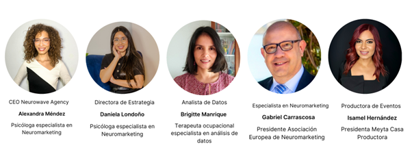 Líderes en análisis de datos y psicología del consumidor: Alexandra Méndez, Daniela Londoño, Brigitte Manrique, Gabriel Carrascosa e Isamel Hernández.