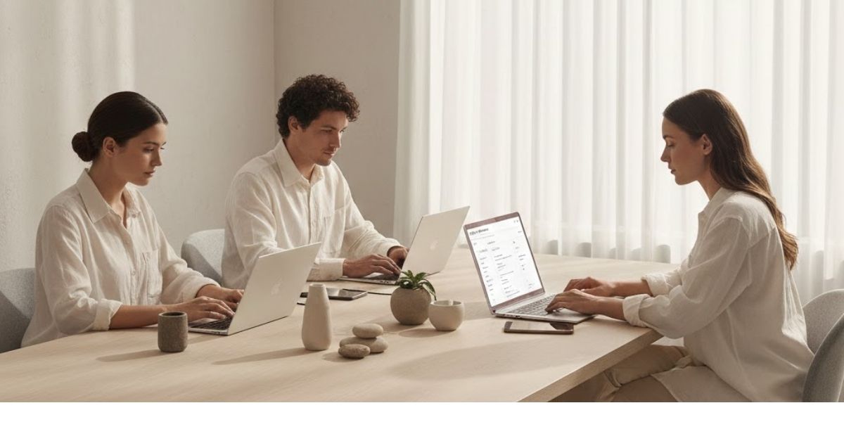 Ejemplo de diseño de interfaz de usuario (UI) usando Cloud Dancer para reducir la carga cognitiva y mejorar la experiencia de usuario en agencias de marketing.