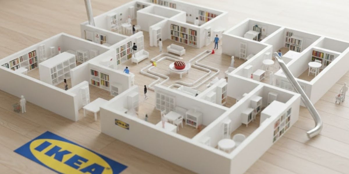 Pasillo de tienda IKEA diseñado estratégicamente para guiar la toma de decisiones subconscientes del consumidor.