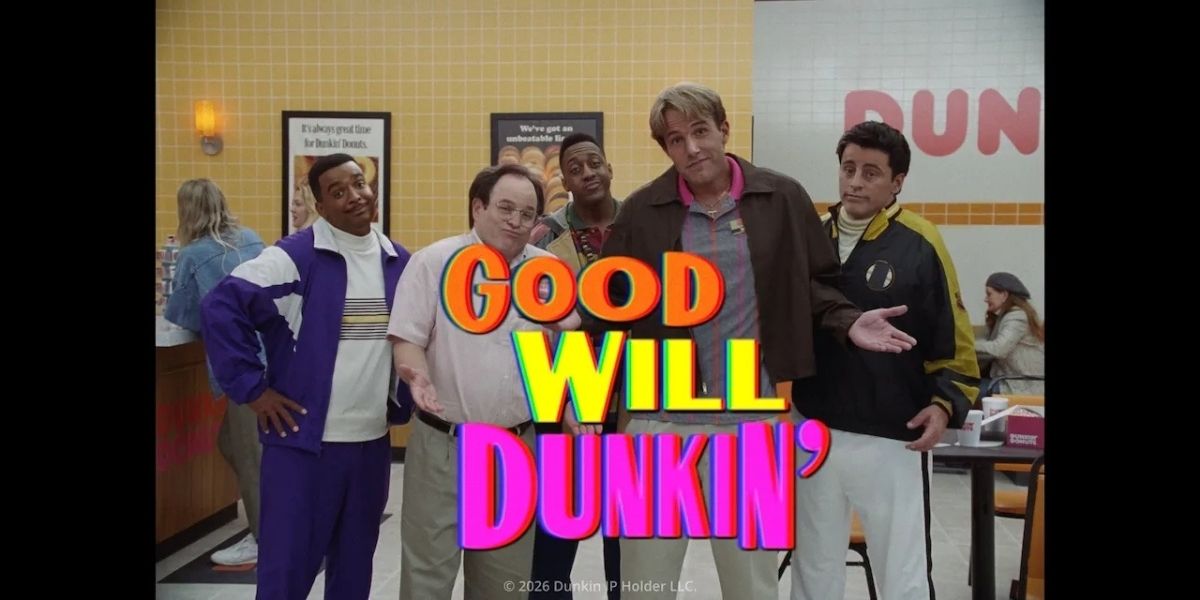 Ben Affleck y Matt Damon en un comercial de Dunkin' usando el humor para desactivar las defensas críticas del cerebro.