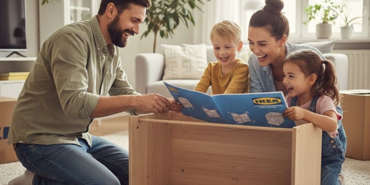 Personas montando muebles de IKEA demostrando el sesgo cognitivo de esfuerzo y propiedad.