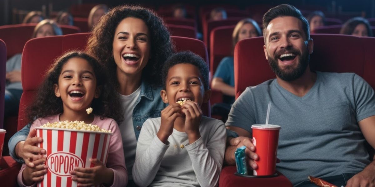 Familia viendo una película Disney en el cine y disfrutando de una experiencia de entretenimiento pensada para todas las edades