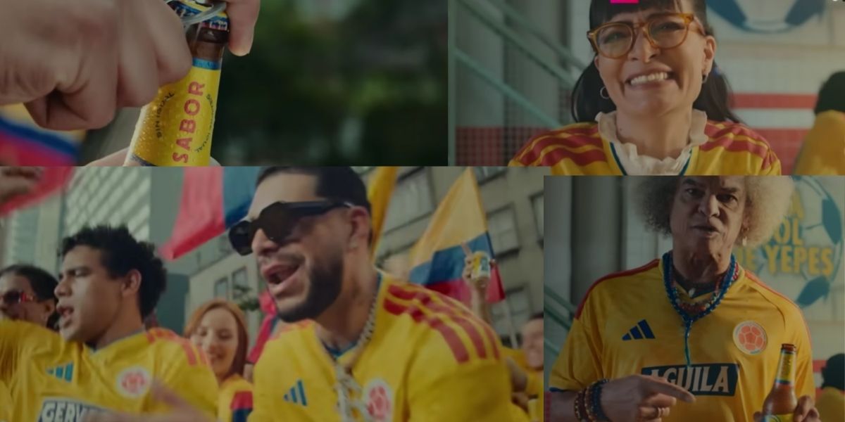 Aficionados colombianos celebrando, representando la identidad social y el poder de las neuronas espejo en publicidad